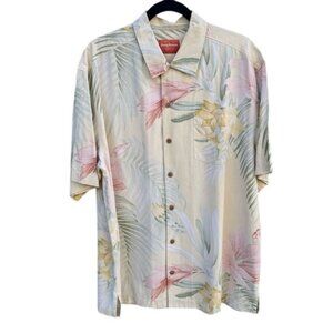 Tommy Bahama Paradise Nation Silk Mens Floral Hawaiian Shirt L Button-Up Relaxed